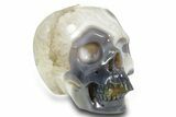Realistic Polished Banded Agate Skull with Quartz Crystal Pocket #378636-5